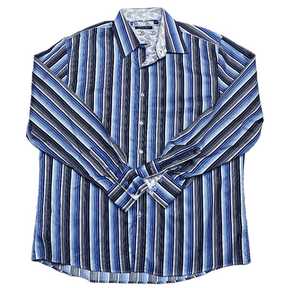 Blue/White/Black * Striped Zagiri VIP Button Down Dress Shirt - Sz XL - Picture 1 of 5